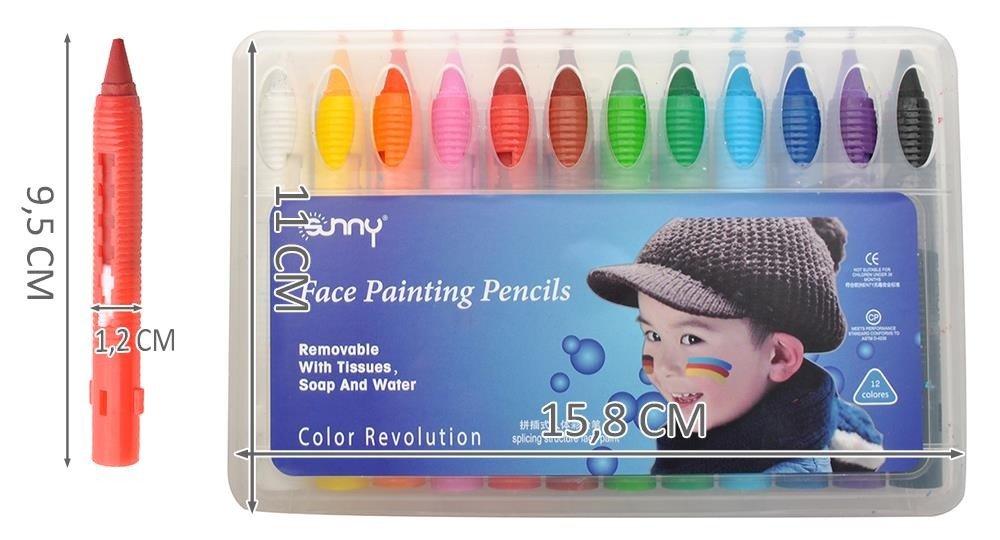 Gyermek arcfestő készlet 12 vidám színnel (BB6608) (7)