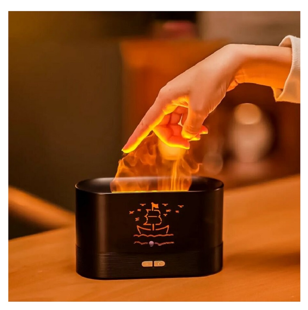 Flame aroma difffúzor valósághű láng effekttel -180 ml , USB, sötétbarna