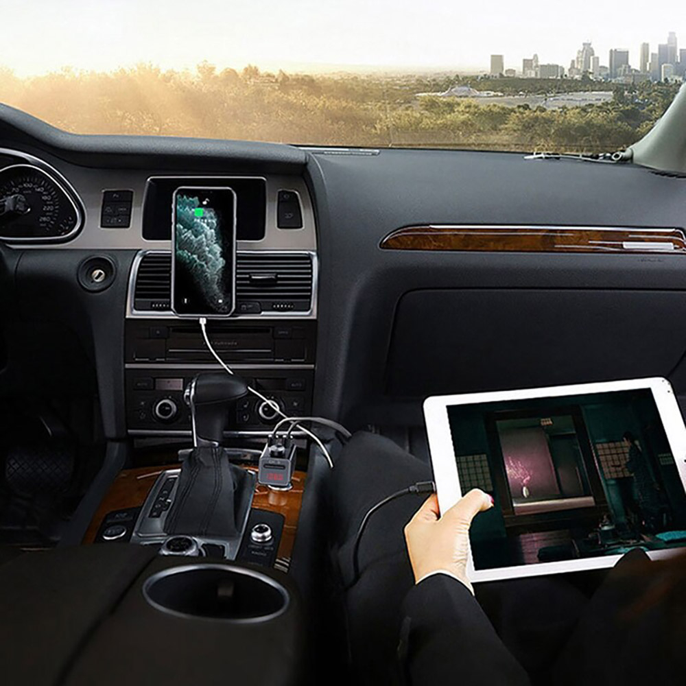 LCD kijelzős autós Bluetooth FM transzmitter – zenelejátszó, kihangosító és töltő3
