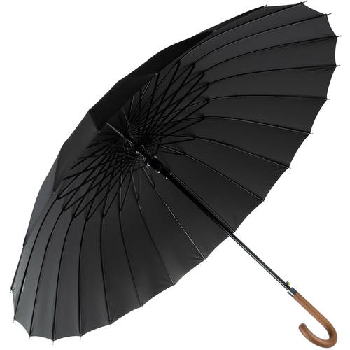 Nagy méretű, összecsukható esernyő elegáns fa nyéllel és tároló huzattal – 145 cm, XXL méret, fekete (BB-19367) (9)