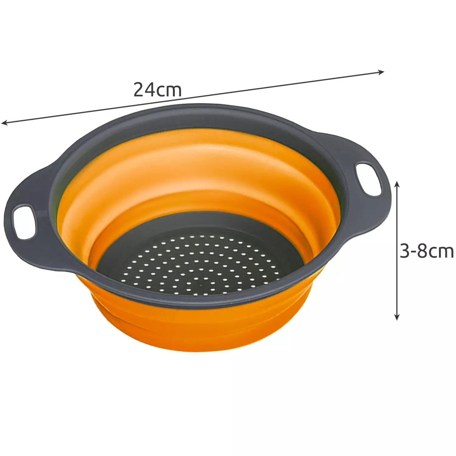 Összecsukható szilikon tésztaszűrő és zöldségmosó – 24 cm, szürke-narancs (BB-20780) (4)