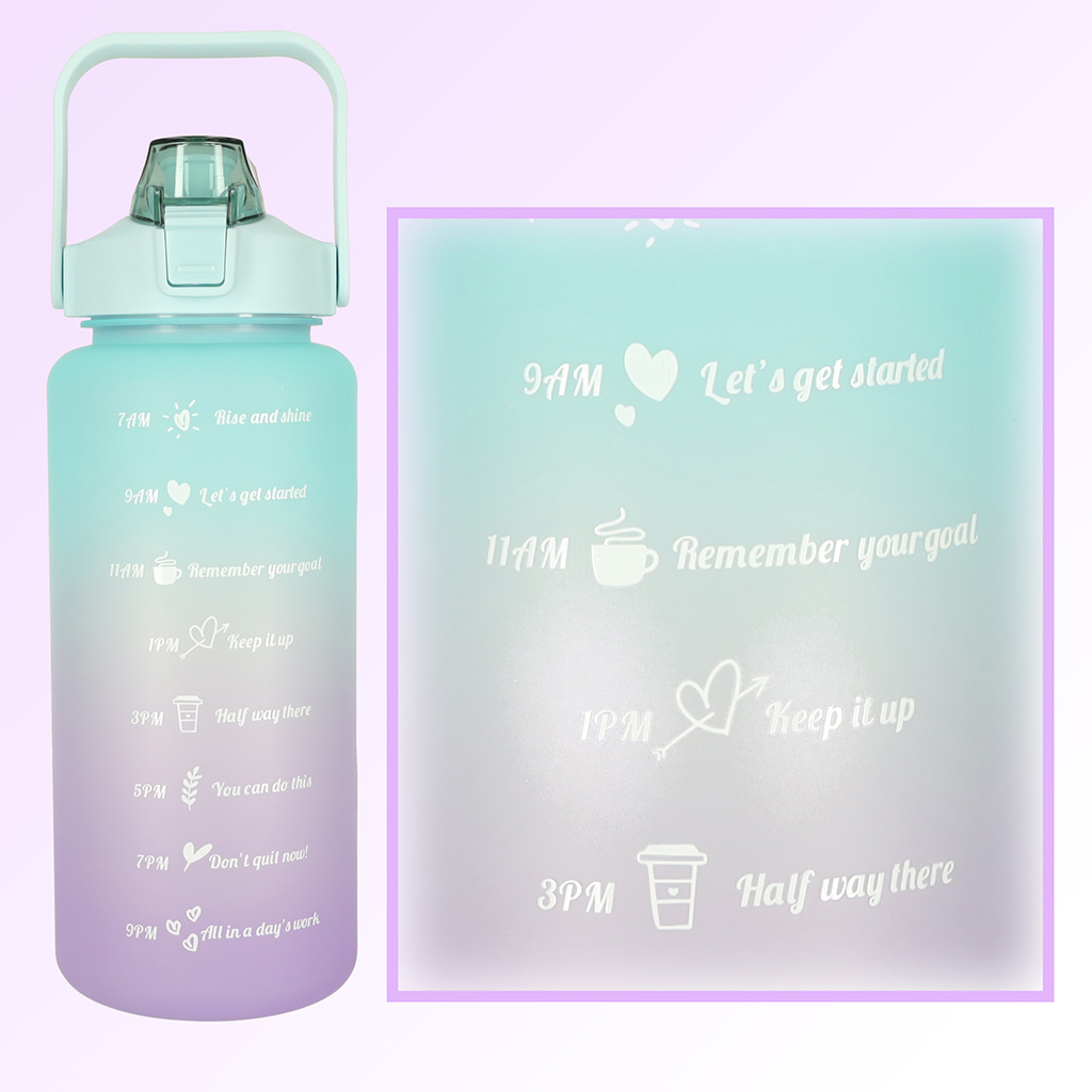 Könnyen hordozható vizes palack szívószállal, fogantyúval – színes kulacs motivációs üzenetekkel, 2000ml (BBI- 4667)5