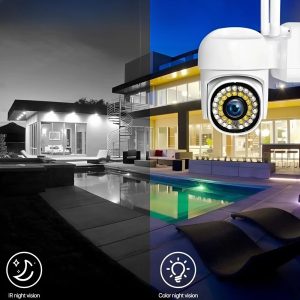 1+1 WiFi IP kamera 360°-ban forgatható, FULL HD éjjellátó, mozgásérzékelővel, kétirányú hanggal, beltéri és kültéri biztonsághoz (BBV) - Image 10