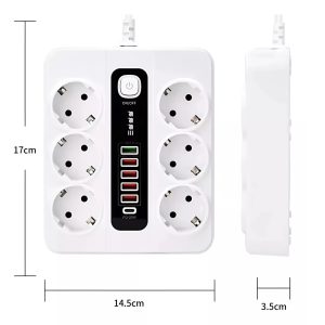 3000W elosztó 5 USB porttal és 1 C csatlakozóval – 10A, fehér színben, hő- és tűzálló kivitelezéssel (BBV) - Image 5
