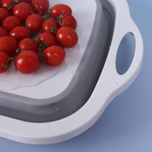 Helytakarékos, összecsukható 3in1 konyhai szilikon kosár - zöldégmosó, vágódeszka és tárolóedény (BBM) - Image 11