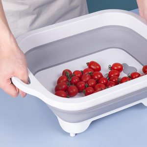 Helytakarékos, összecsukható 3in1 konyhai szilikon kosár - zöldégmosó, vágódeszka és tárolóedény (BBM) - Image 8