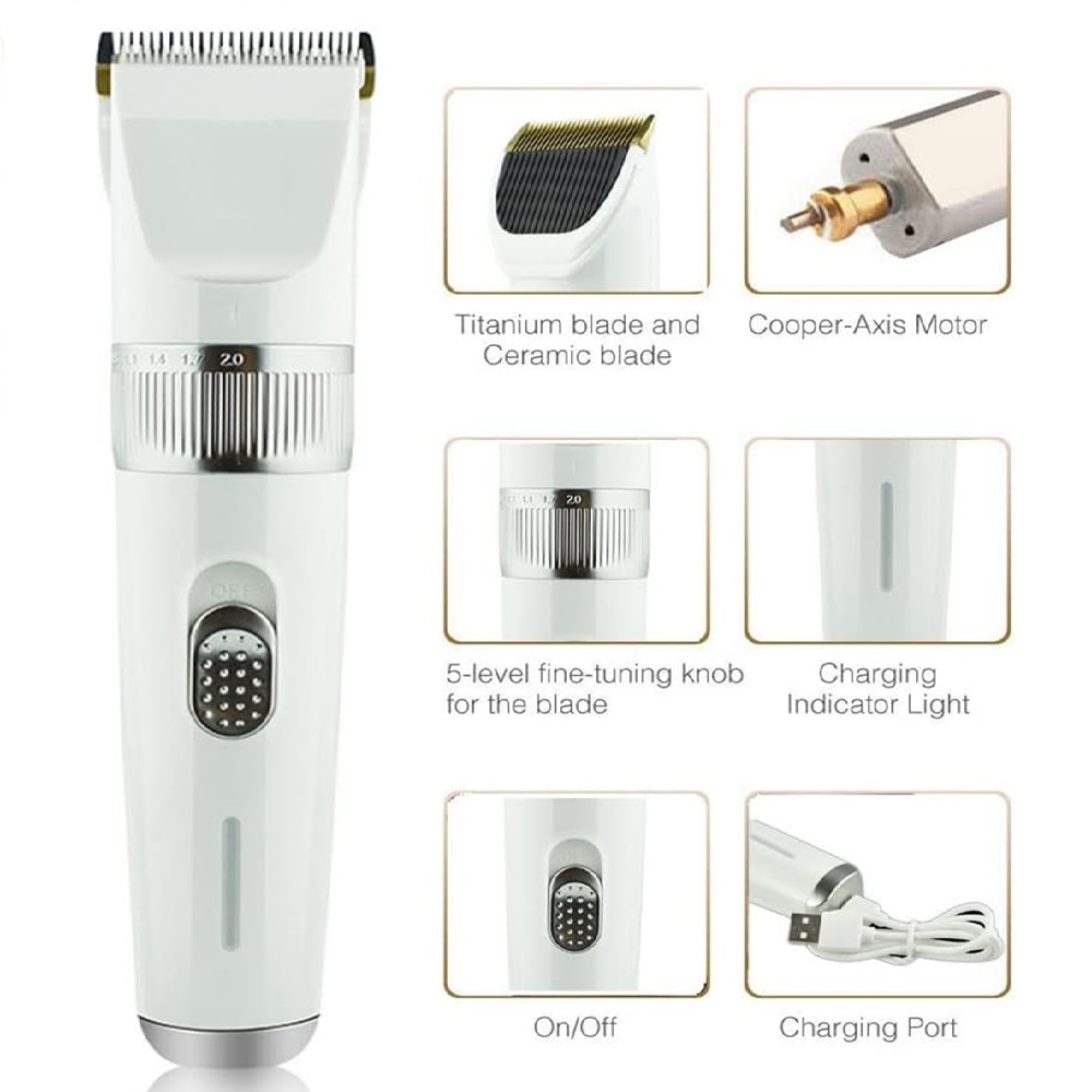 Csendes, újratölthető vezeték nélküli elektromos szőrnyíró készlet kutyáknak és macskáknak- fehér 1