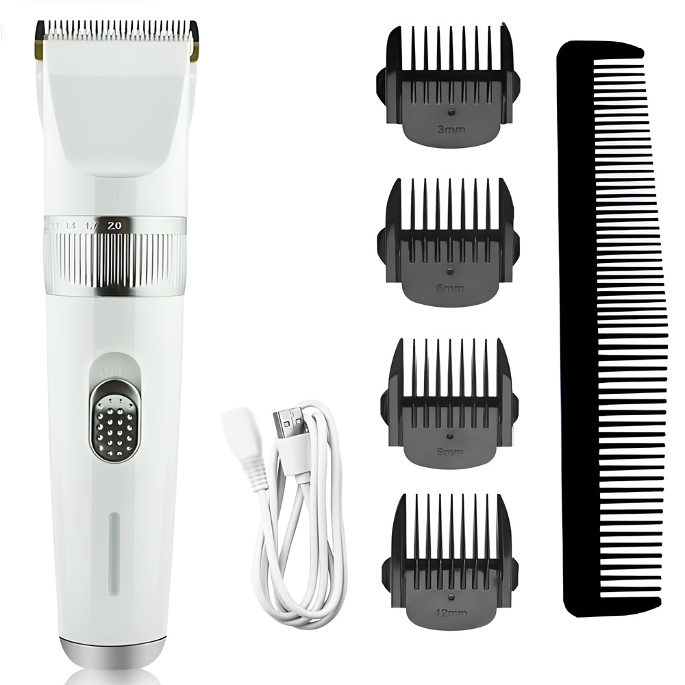 Csendes, újratölthető vezeték nélküli elektromos szőrnyíró készlet kutyáknak és macskáknak- fehér 5