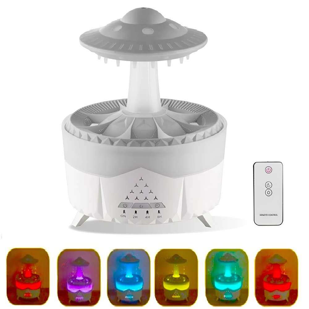 Esőcsepp mushroom design aromaterápiás diffúzor – 350 ml-es ultrahangos illóolaj párásító távirányítóval (THM)