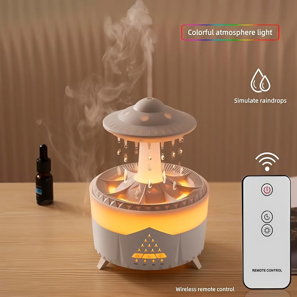 Esőcsepp mushroom design aromaterápiás diffúzor – 350 ml-es ultrahangos illóolaj párásító távirányítóval (THM) 5