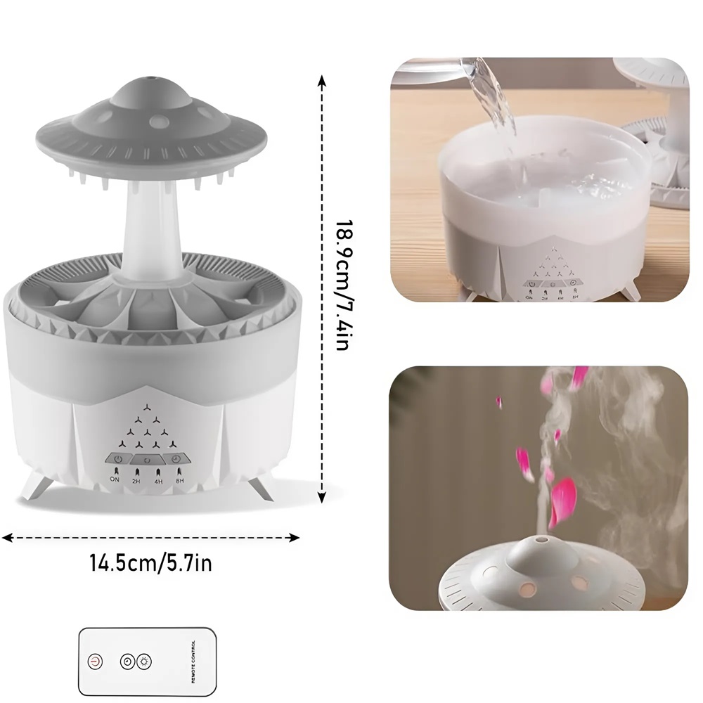 Esőcsepp mushroom design aromaterápiás diffúzor – 350 ml-es ultrahangos illóolaj párásító távirányítóval (THM) 6