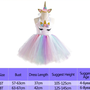 Farsangi unikornis tündérruha jelmez szivárványszínű ruhával és fejdísszel - XL méret 140 cm magasságra (BBJ) - Image 4