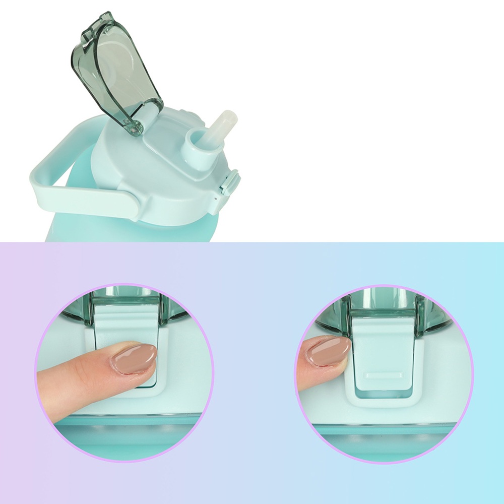 Háromrészes motivációs kulacs szett, lila-sárga-kék színkombinációban, 2L, 900 ml és 300 ml méretű palackokkal