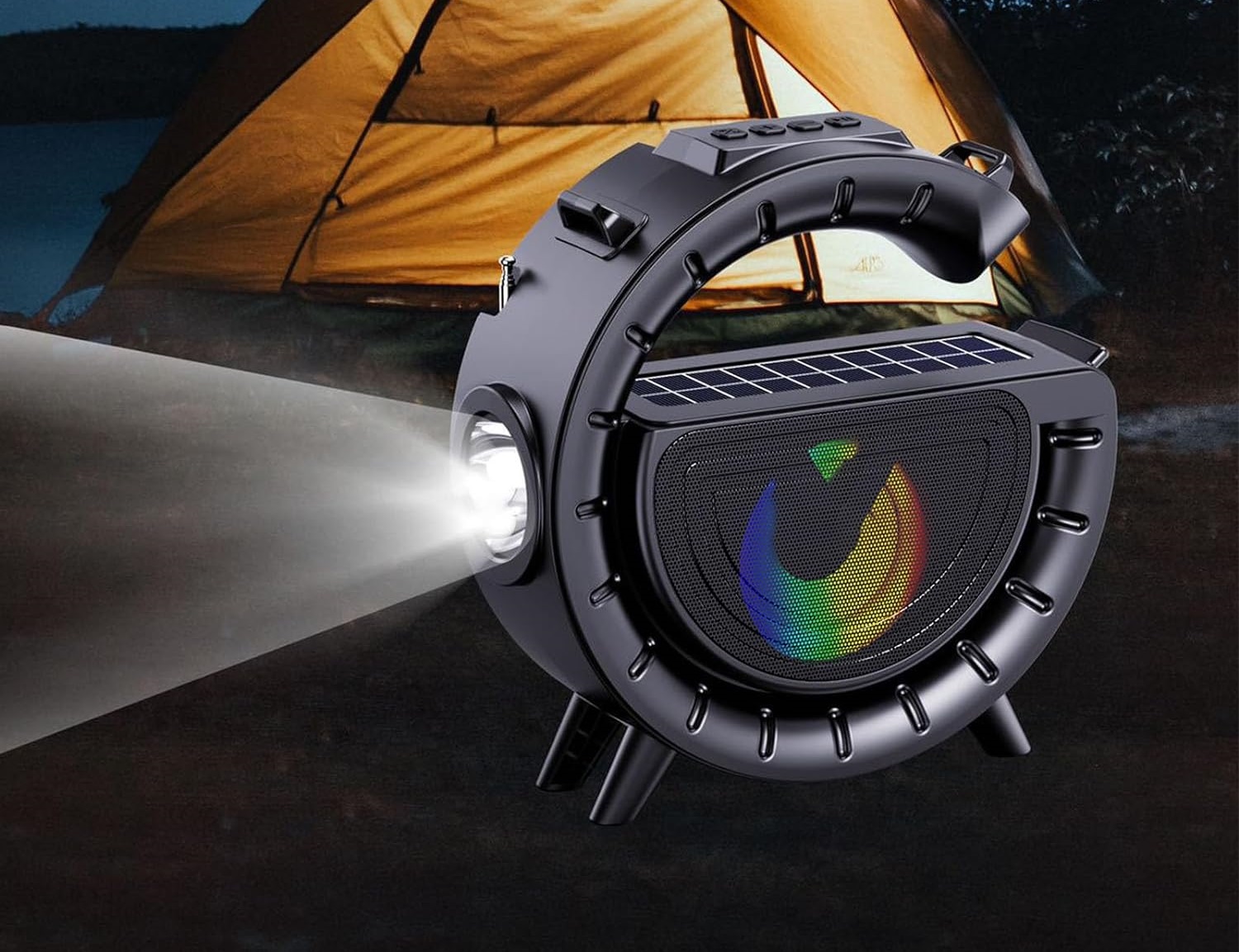 Innovatív hordozható napelemes vezeték nélküli Bluetooth hangszóró lámpával és praktikus vállra akasztható pánttal 1