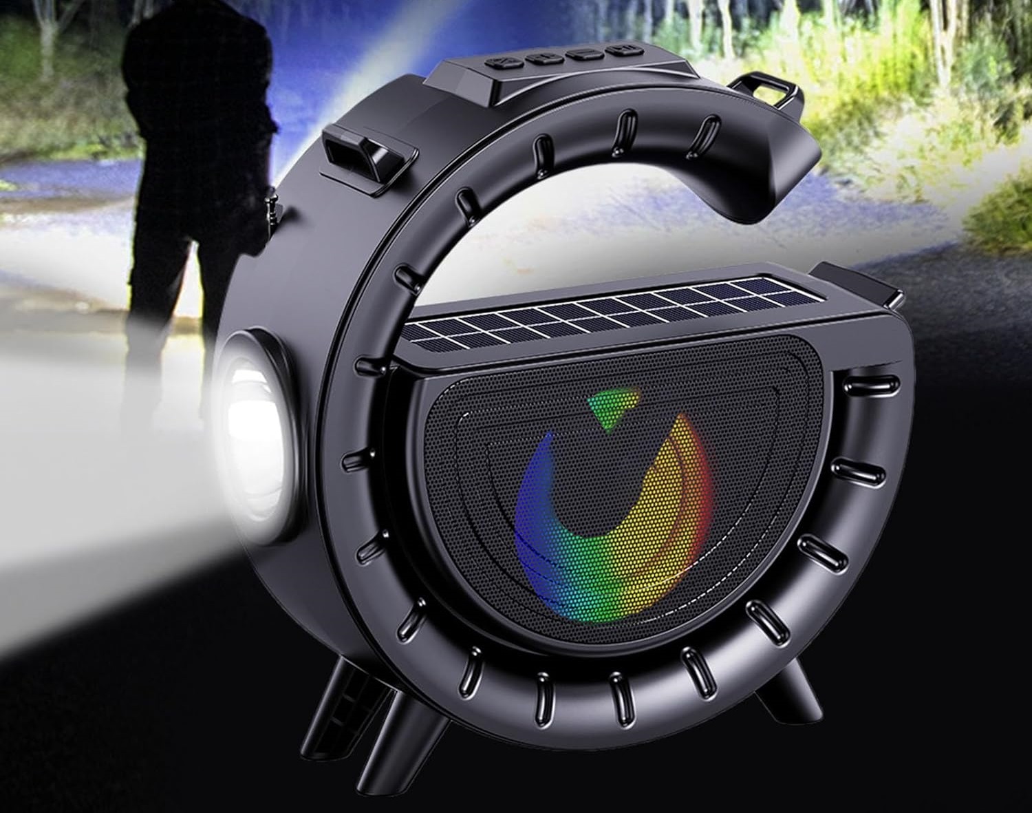 Innovatív hordozható napelemes vezeték nélküli Bluetooth hangszóró lámpával és praktikus vállra akasztható pánttal 2