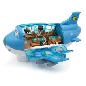 Kinyitható játék repülő kivehető utasokkal, stewardess-sel, - fény és hangeffektekkel, 360°-os fordulatokat vesz, kék (BBJ) - Image 2