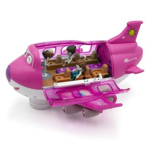 Kinyitható játék repülő kivehető utasokkal, stewardess-sel, – fény és hangeffektekkel, 360°-os fordulatokat vesz, rózsaszín (BBJ) - Image 2