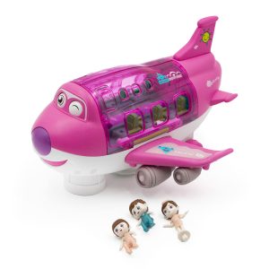 Kinyitható játék repülő kivehető utasokkal, stewardess-sel, – fény és hangeffektekkel, 360°-os fordulatokat vesz, rózsaszín (BBJ) - Image 1