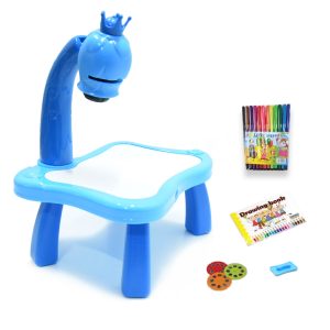 Mini projektoros zenélő rajzasztal gyerekeknek - filctollakkal, mintákkal kék (BBJ) (FX) - Image 1