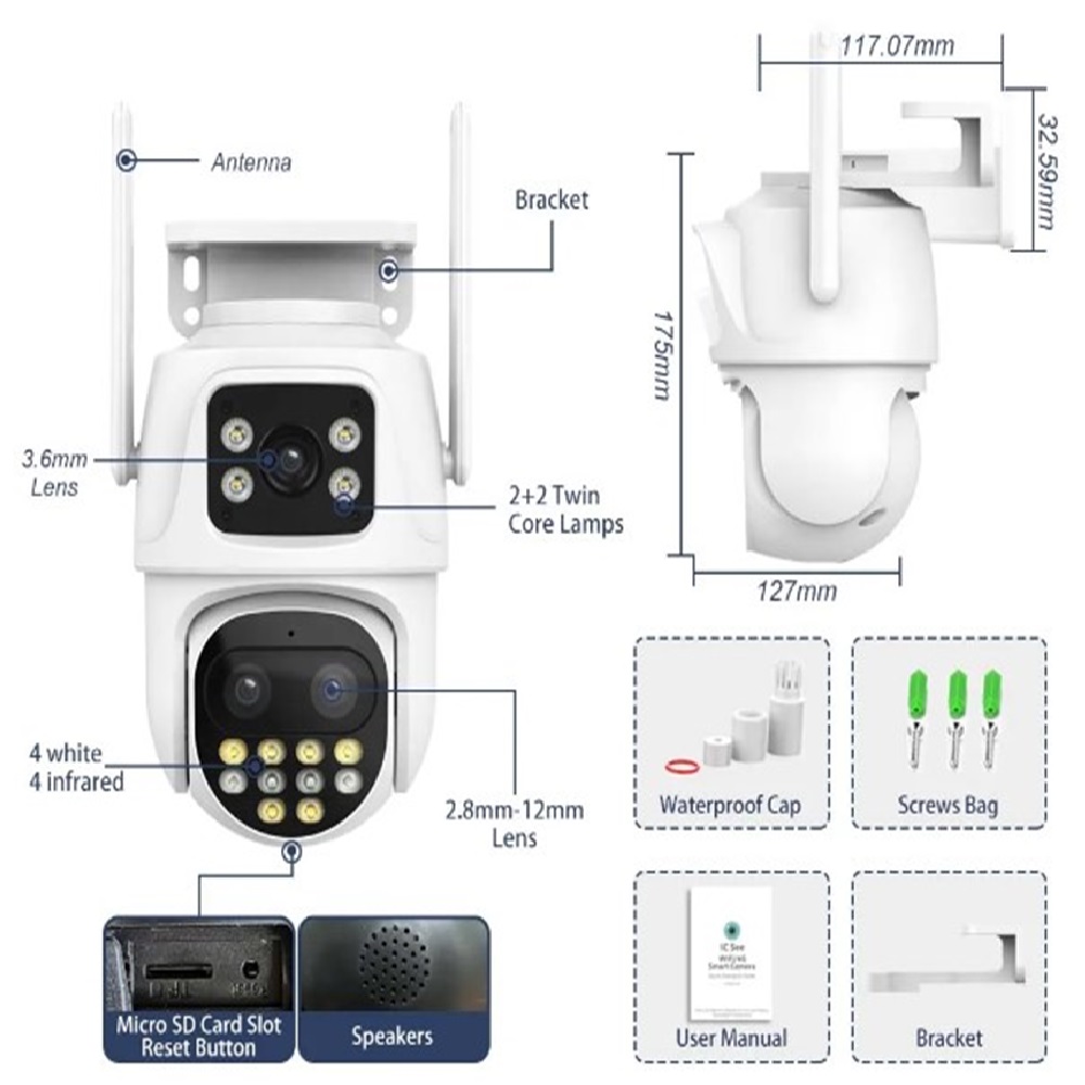 Kültéri WIFI PTZ térmegfigyelő kamera – kétlencsés 8MP, AI emberészlelés, éjszakai látás, kétirányú hang, IP66 vízállóság, 64 GB-os kártyával (BBD) 4