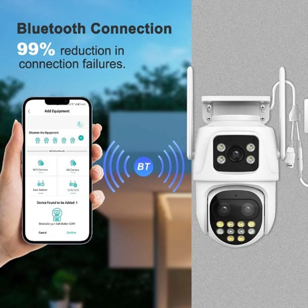 Kültéri WIFI PTZ térmegfigyelő kamera – kétlencsés 8MP, AI emberészlelés, éjszakai látás, kétirányú hang, IP66 vízállóság, 64 GB-os kártyával (BBD) 6