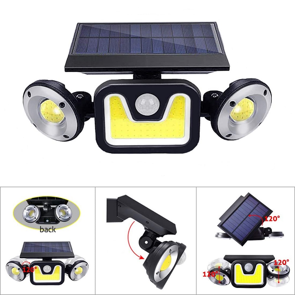 Kültéri napelemes falilámpa – 32+22 COB LED, vízálló mozgásérzékelővel (JY-1729) (BBV) (3)