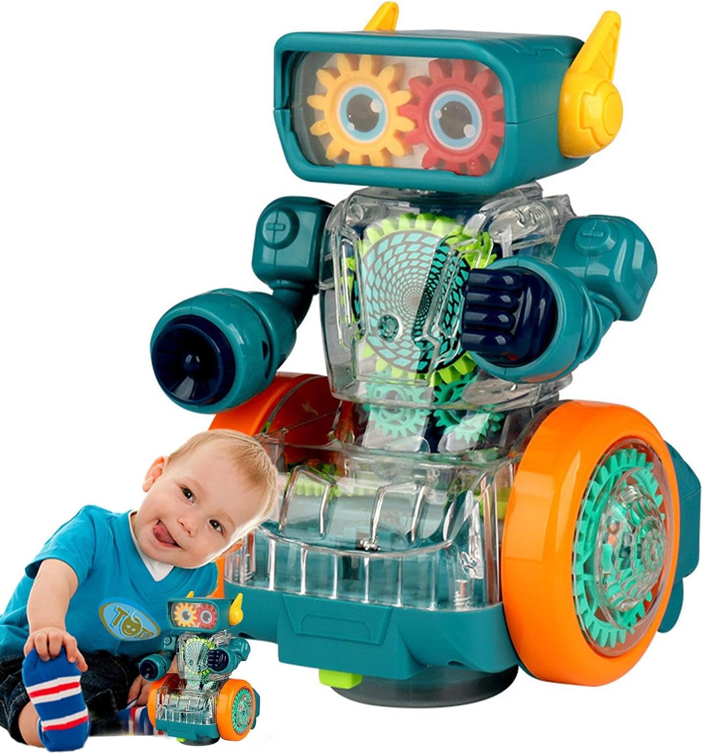 Mechanikus fogaskerék-robot színes világító zenés lámpás játék kicsiknek 6