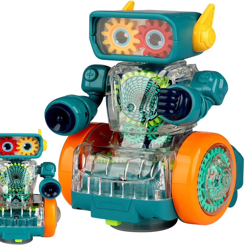 Mechanikus fogaskerék-robot színes világító zenés lámpás játék kicsiknek