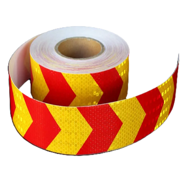 PVC sárga és piros öntapadós fényvisszaverő biztonsági szalag - 50mm x 5m 1