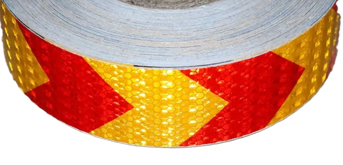 PVC sárga és piros öntapadós fényvisszaverő biztonsági szalag – 50mm x 5m 2
