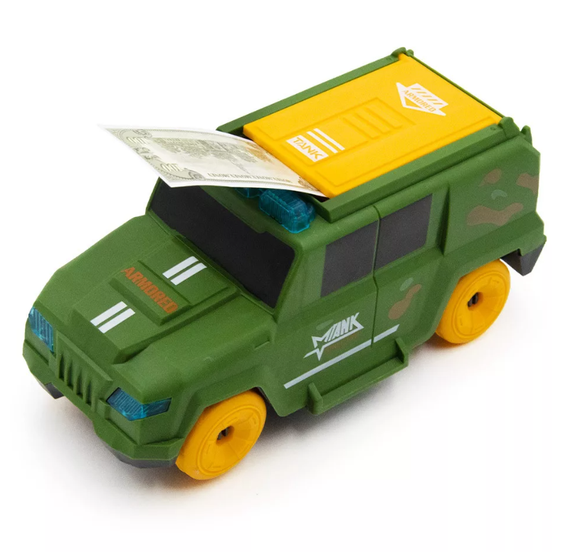 Pénzpersely furgon fényekkel, zenével és pénzkilövő funkcióval