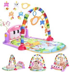 Piano Fitness baba játszószőnyeg - állatos csörgőkkel, hang-, és fényhatásokkal, altatózenével - rózsaszín/lila (BBJ) - Image 1