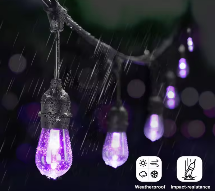 RGB 10 méteres vízálló napelemes fényfüzér világítás 10-db E27 izzóval és távirányítóval (THM)2