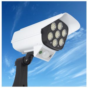 Távirányítós LED reflektor, álkamera  – napelemes, mozgásérzékelős, időjárásálló, vezeték nélküli - 77 LED (BBL) - Image 1