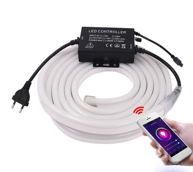 Telefonról vezérelhető 5 méteres NEON jellegű flexibilis LED fény szalag – egybefüggő fénycsík (5)