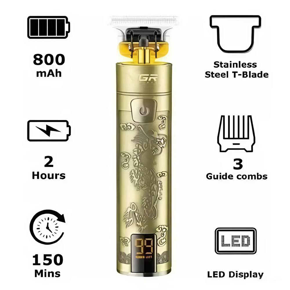 VGR-V076 LED kijelzős gravírozott hajnyíró titánium pengével és cserélhető fejekkel 1