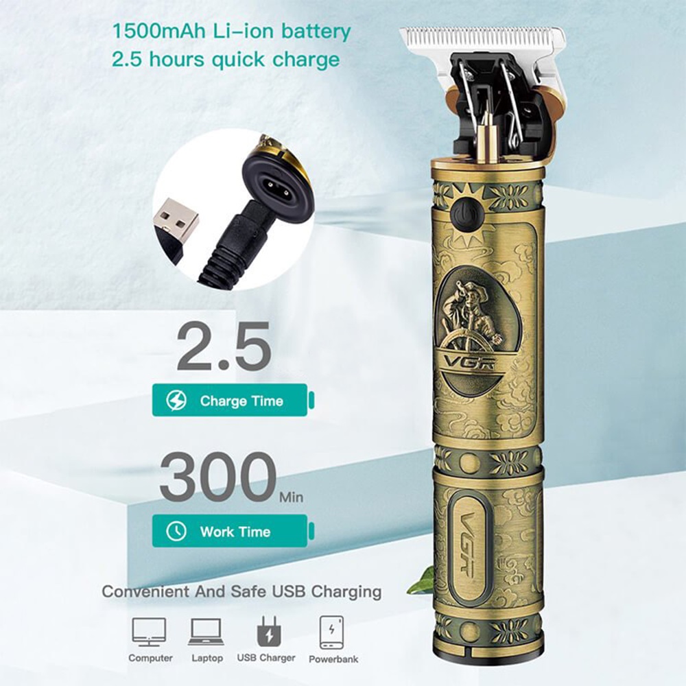 VGR-V85 gravírozott hajnyíró titánium pengével, cserélhető precíziós vágó fejekkel 5