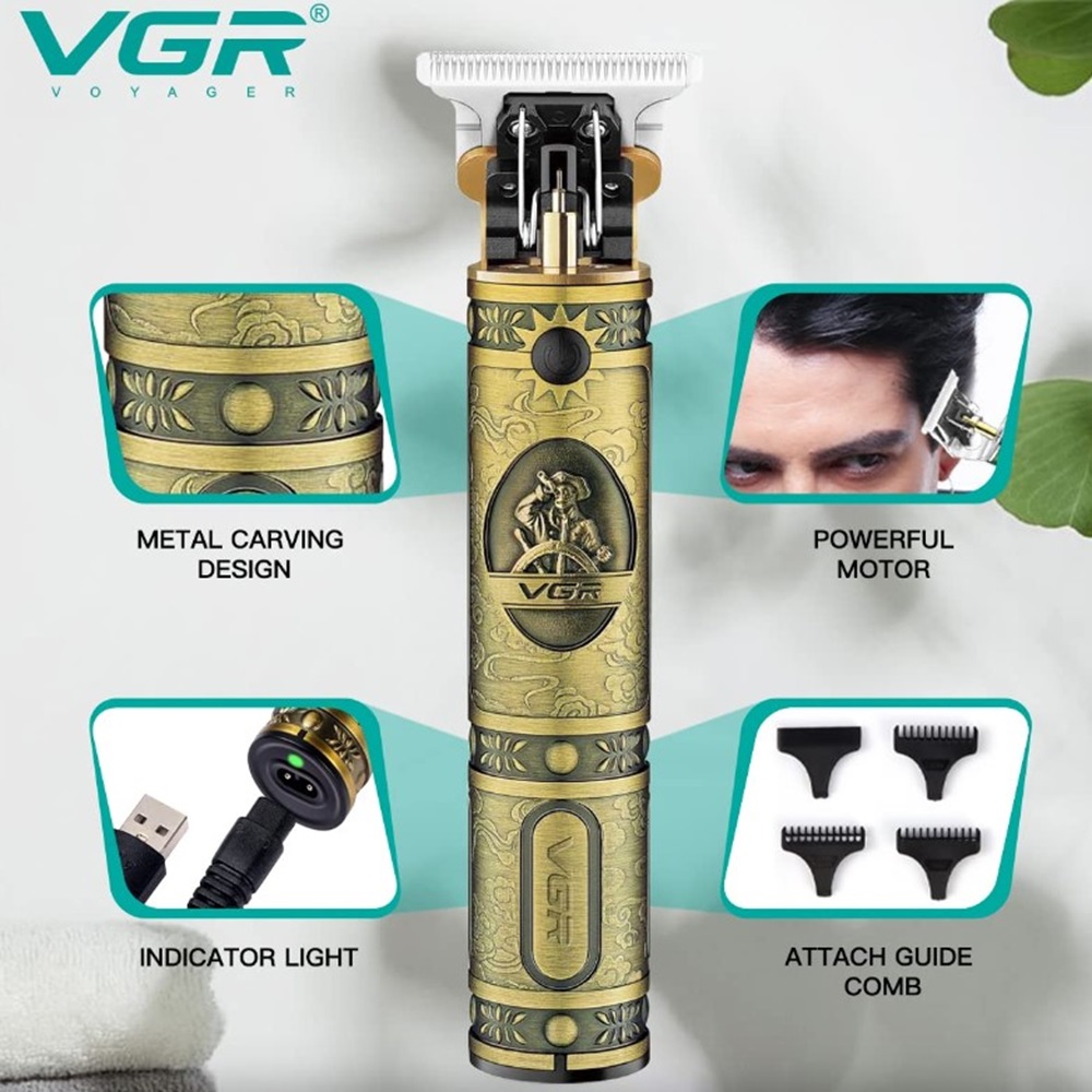 VGR-V85 gravírozott hajnyíró titánium pengével, cserélhető precíziós vágó fejekkel 7