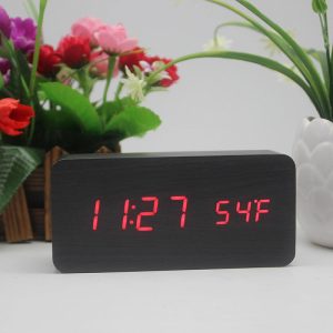 Fa borítású, sötét színű LED-es ébresztőóra - hanghatásokkal irányítható (BBV) (BBD) - Image 5
