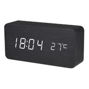 Fa borítású, sötét színű LED-es ébresztőóra - hanghatásokkal irányítható (BBV) (BBD) - Image 1
