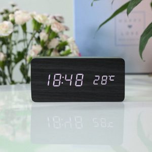 Fa borítású, sötét színű LED-es ébresztőóra - hanghatásokkal irányítható (BBV) (BBD) - Image 2