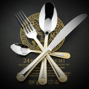 24 részes arany mintás evőeszköz készlet - elegáns étkészlet 6 főre, 3 fogásra (BBA) - Image 2