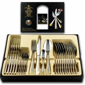 24 részes arany mintás evőeszköz készlet - elegáns étkészlet 6 főre, 3 fogásra (BBA) - Image 1