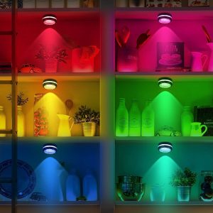 2 db-os mini RGB LED lámpa szett távirányítóval - kör alakú, színes hangulatvilágítás konyhába, hálószobába, nappaliba (BBV) - Image 2