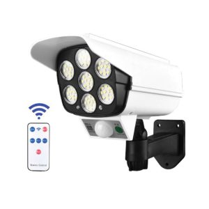 Távirányítós LED reflektor, álkamera  – napelemes, mozgásérzékelős, időjárásálló, vezeték nélküli - 77 LED (BBL) - Image 2