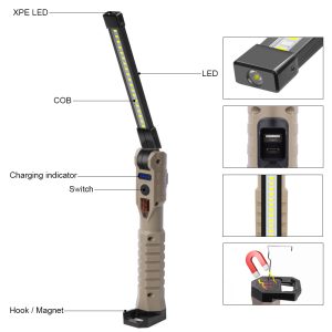 FT-18 kihajtható munkalámpa 7 világítási móddal, 3600mAh tölthető akkumulátorral és telefontartóval - szerelés közben mágnessel rögzíthető (BBV) - Image 9