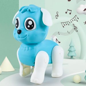 Aranyos sétáló robot kutya újratölthető akkumulátorral babáknak és gyerekeknek - világít, vidám dallamokat játszik és ritmusra mozgatja a fülét - kék (BBJ) - Image 2