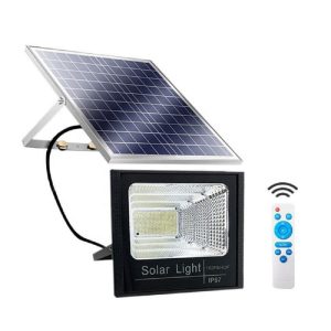 Garázsba, eresz alá, teraszra is felszerelhető napelemes lámpa - 100W kültéri LED reflektor különálló szolár panellel és állítható dőlésszöggel (BBV) - Image 1