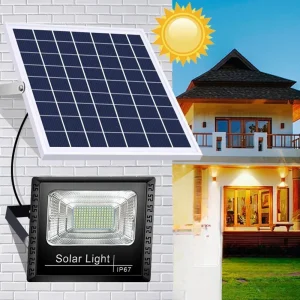 Garázsba, eresz alá, teraszra is felszerelhető napelemes lámpa - 100W kültéri LED reflektor különálló szolár panellel és állítható dőlésszöggel (BBV) - Image 2