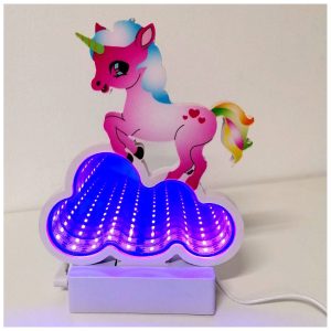 Tükrös LED éjszakai fény - végtelen LED folyosó felhőn álló unikornis mintával (BBM) - Image 2
